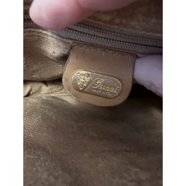 GUCCI Vintage Monogram GG Bag Made In ITALY Beige‎ Logo Crossbody AUTHENTIC - Image 8