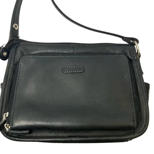 Vintage Fossil Black Leather Shoulder Bag - Image 2