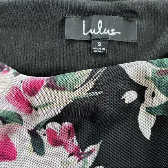 Lulus Ayana Black Pink Floral Ruched Mesh‎ Bodycon Dress SMALL - Image 13