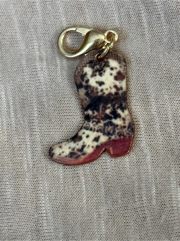 Leopard Print Cowboy Boot Charm with Gold Lobster Clasp Brown - Image 3