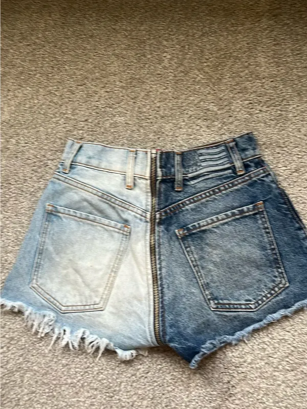 Revice Denim Two-Tone Distressed Denim Jean Shorts - Dark & Light Blue - Image 2
