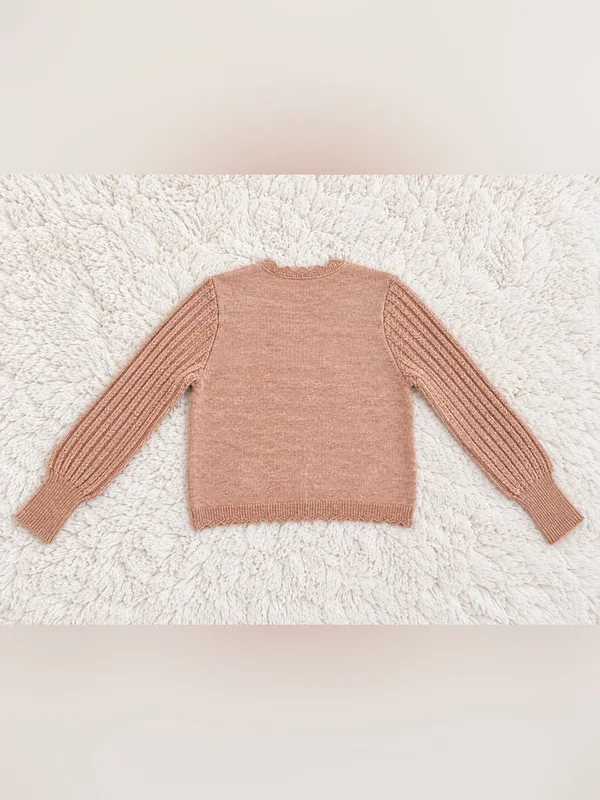 NWT Frye Marled Scalloped Knit Wool Sweater – Peach – S - Image 5