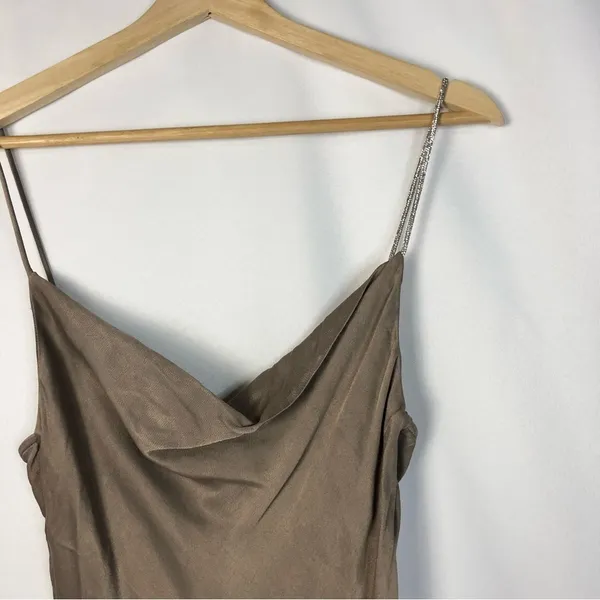 Zara Brown Cowl Neck Satin Slip Mini Dress XS - Image 3