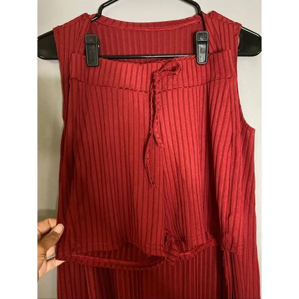 Boutique Wine Sleeveless Long Cardigan Shorts Pajama Lounge Set S NWOT - Image 3