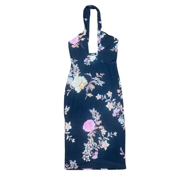 Missguided Navy Blue Floral Sleeveless Halter Midi Dress Women's Size US 8 - Image 2