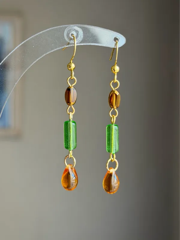 Handmade glass beads fairy whimsy dainty unique dangle earrings🌀🌙 - Image 3
