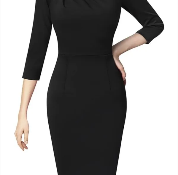 Elegant Black Dress - asymmetric bow neck - Image 6