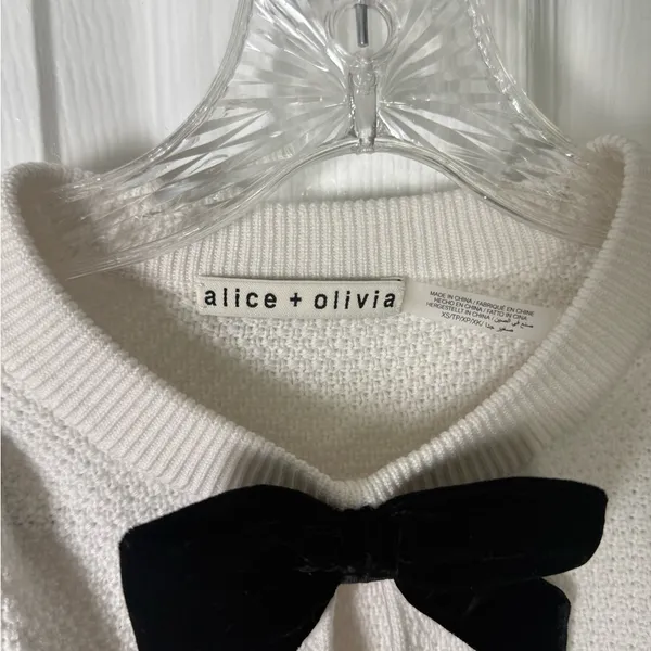 Alice + Olivia Doris Pointelle Pullover in Soft White XS - Image 5