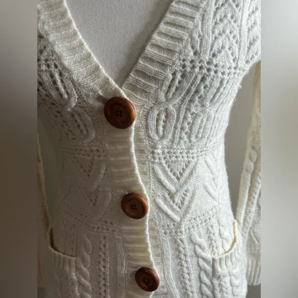 Vintage Gap wool blend open cable knit v neck cardigan medium - Image 4