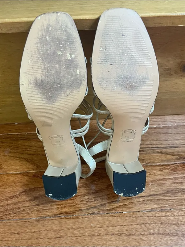 Stuart Weitzman Neutral Strappy Block Heel Square Toe Sandals - Image 4