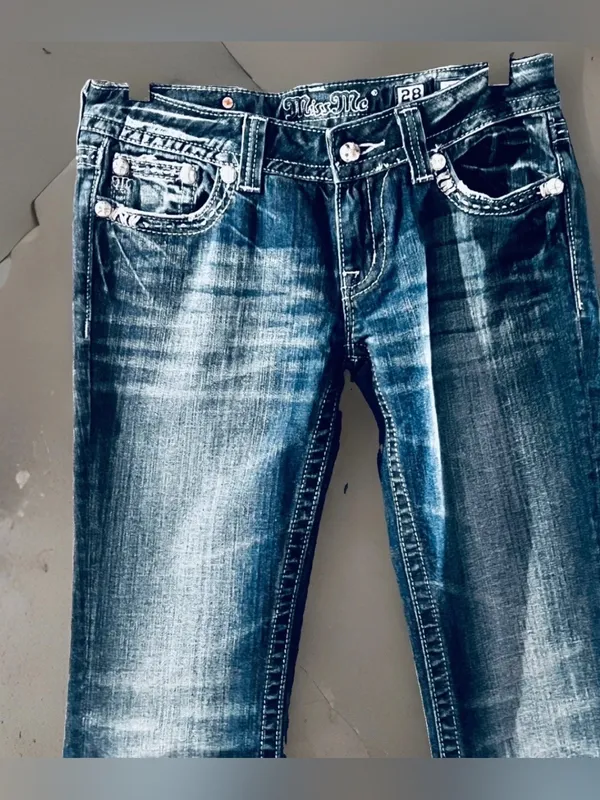 MISS ME Low Rise Boot Cut Jean Dark Wash Denim Sz 28 Flap Pockets JW5180B7 Y2K - Image 8