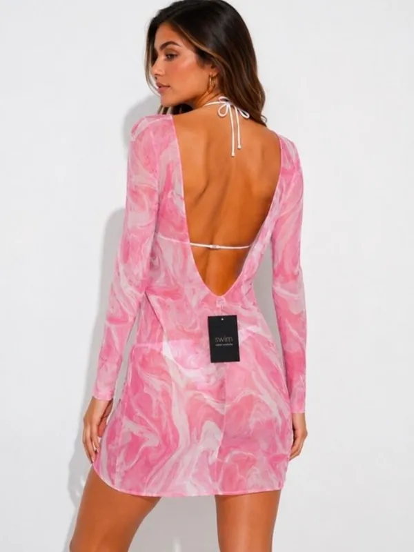 NWT Naked Wardrobe swim Back on the Low swim cover up dress pink - Image 2