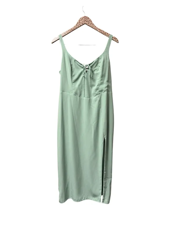 Abercrombie & Fitch Corset Lace-Up Midi Dress Slit Light Green Large Petite - Image 3