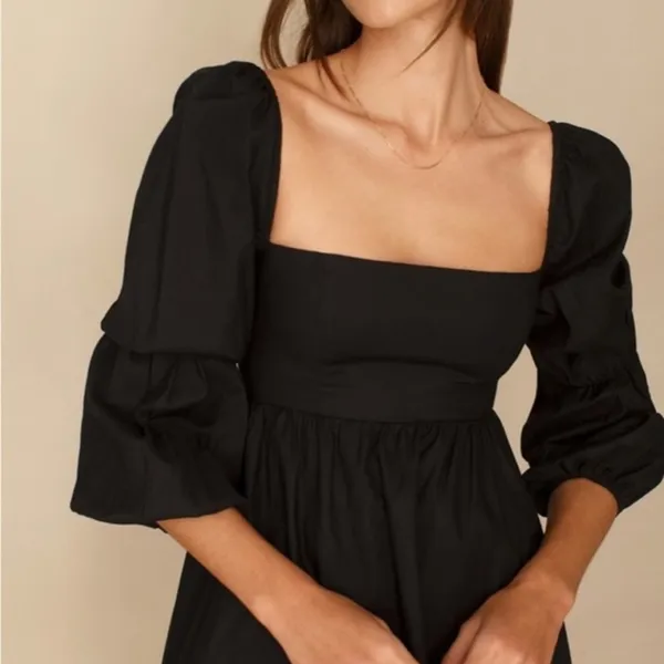 Reformation Michaela Puff Sleeve Mini Dress Black - Image 5