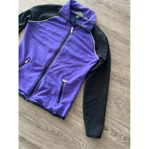 Y2K LRL Active Ralph Lauren Full Zip Track Jacket Womens M Purple Black Fleece - Image 5