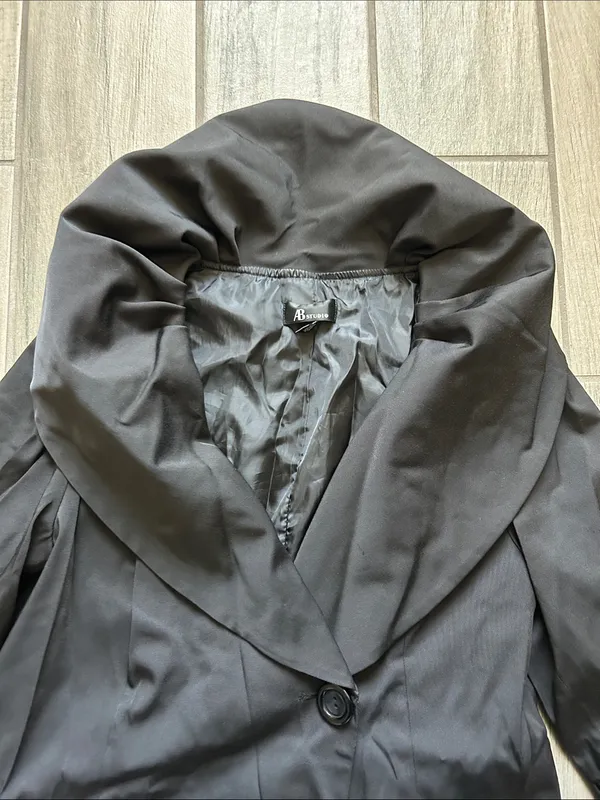 AB Studio Black Double-Breasted Trench Coat with Shawl Collar - Image 3