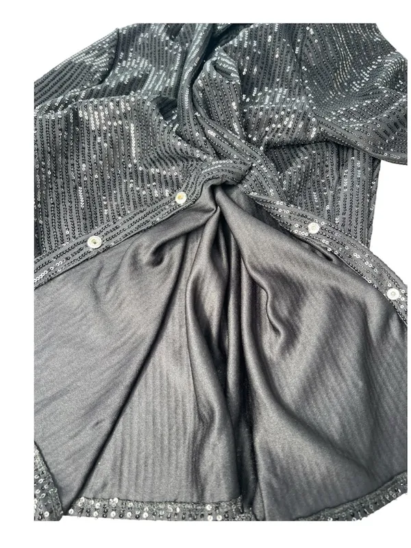 Woman's Large Black Sequin Button Down Shirt Jacket Long Sleeve Sparkle Party - Image 9