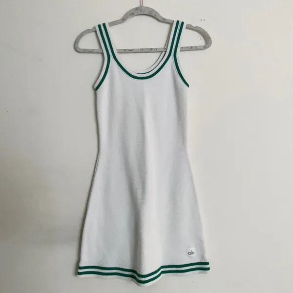 Alo Yoga Tennis Club Sweater Knit Dress White/Spruce Green M - Image 2