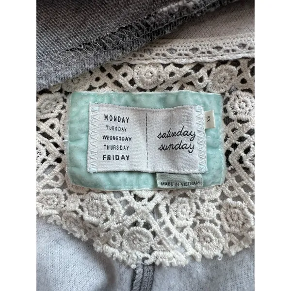 Saturday/Sunday Anthropologie‎ Cardigan Sweater XS Gray White Elise Open Fringe - Image 6
