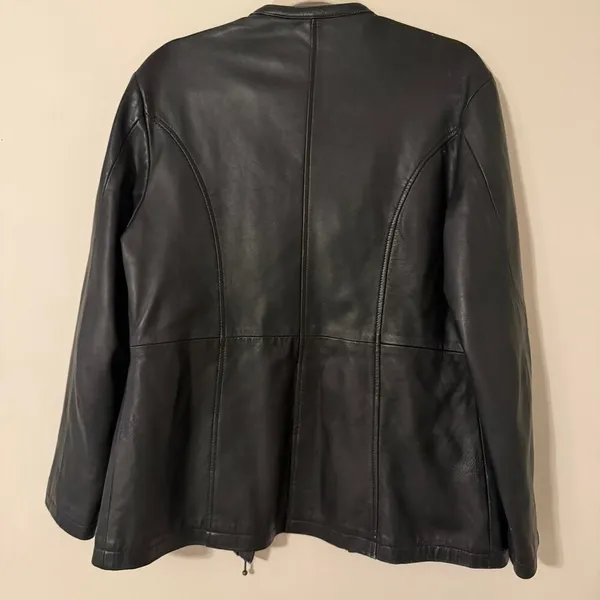 Vintage British Khaki Genuine Leather Y2K‎ Zip Up Black Jacket Size 10 - Image 13