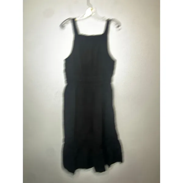 Time and Tru Black Smocked Midi Dress Sleeveless Tiered A Line Pocket Size L - Image 6