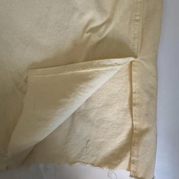 Primark women’s jeans, high waisted wide leg yellow, ankle vents yellow denim 16 - Image 2