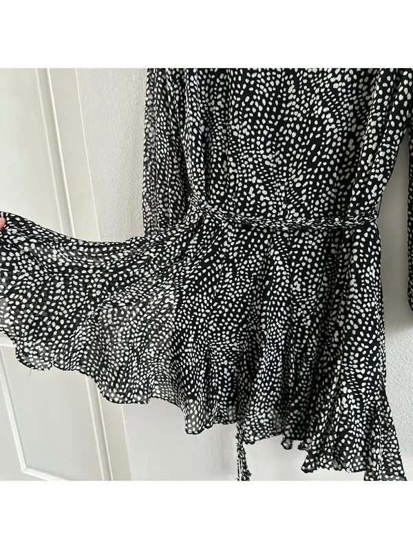 ZARA Woman Black/White Semi-sheer Printed Short Shirt Dress - Image 7