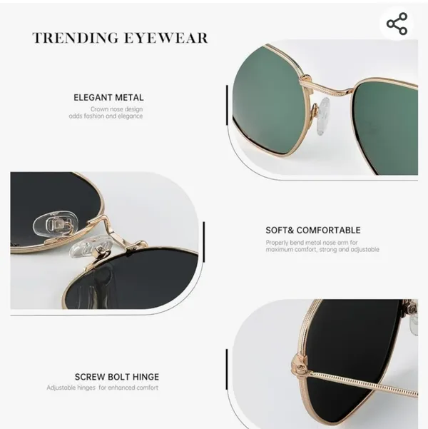 Sunglasses 3 in package like listed . Trendy metal frame hexagon uv prot… - Image 2