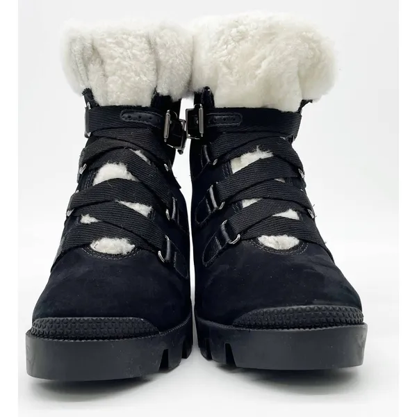 NEW‎ Schutz Womens 6 Aretuza Black Suede & Shearling Combat Boots Waterproof - Image 4
