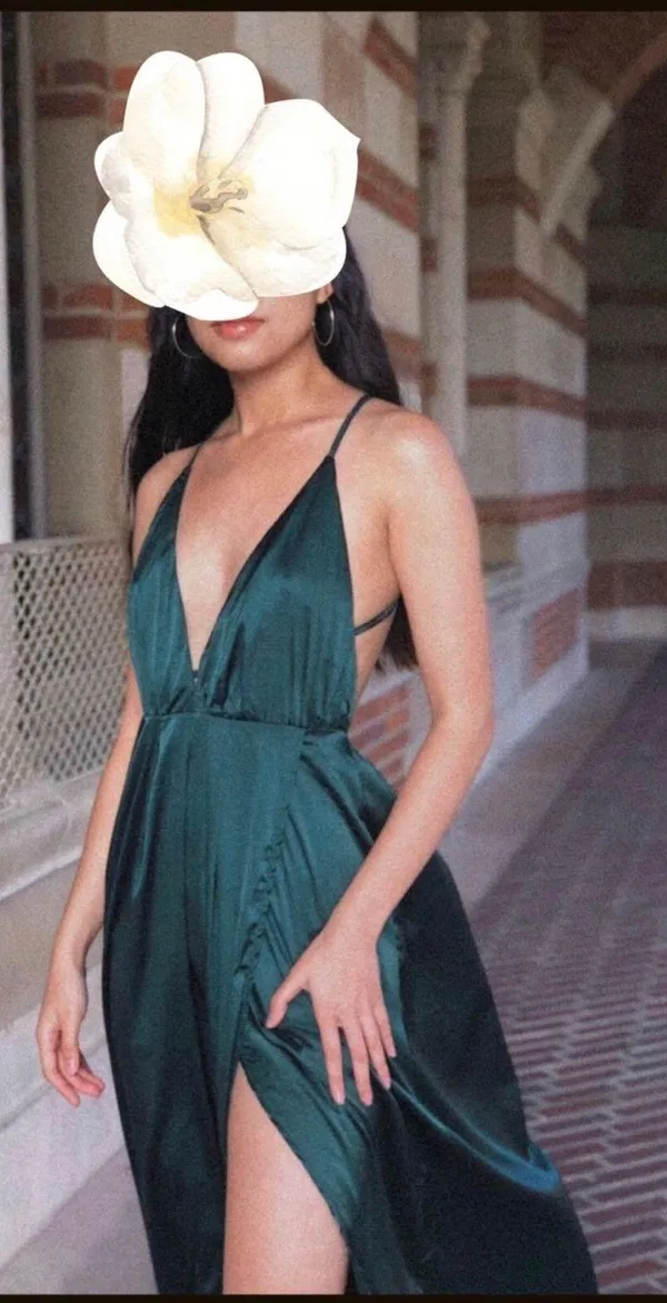 Amazon Teal Satin Backless Maxi Dress - Image 2