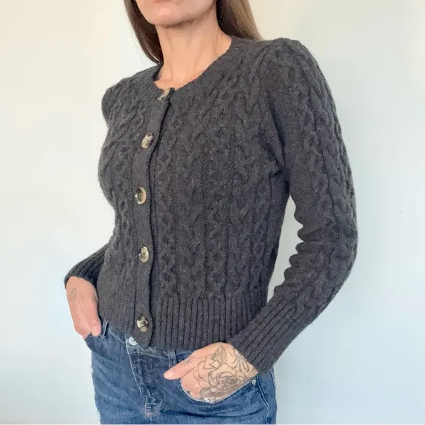 MAEVE By Anthropologie Charcoal Cable Knit Cardigan • Sz S - Image 2