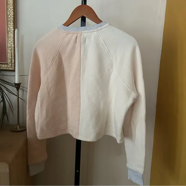 Madewell MWL Airyterry Colorblock Crop‎ Sweatshirt Bone White Pink NWT Size XXS - Image 5