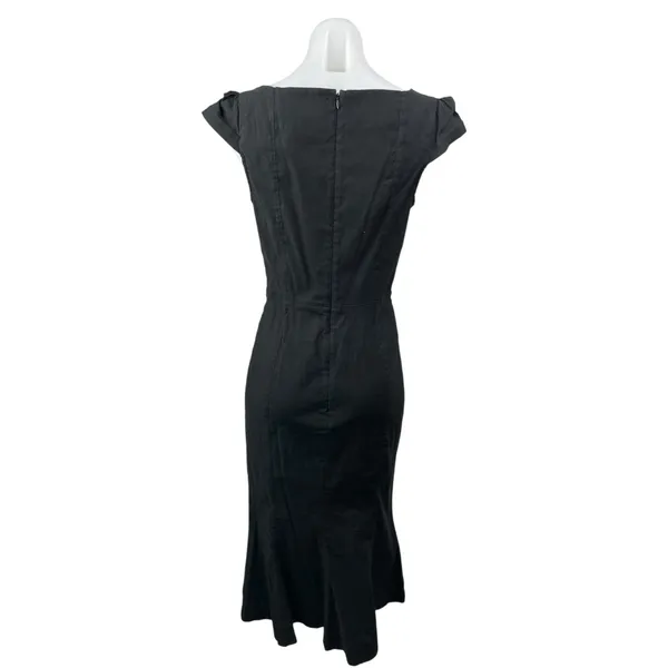 Anthropologie The Cecily Black Linen Sweetheart Cap Sleeve Midi Flare Dress Sz S - Image 2