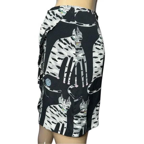 Paul & Joe Sister Vintage Women’s Size 36 2 Black White RARE Cat Print Skirt - Image 4