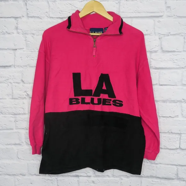 Vintage 90s LA Blues Pink Half Zip Pullover Shirt - Image 3