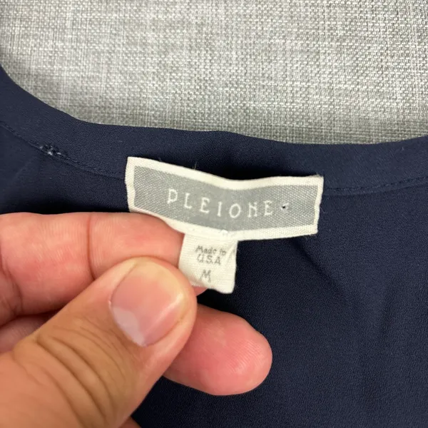 Athropologie‎ Pleione Blouse Womens M Blue Scoop Neck Short Sleeve Pleated Tunic - Image 3