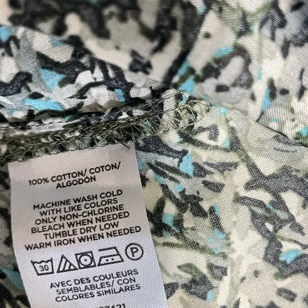LOFT Pintucked Ruffle Mock Neck Floral Blouse Medium Black Green Cotton Boho Top - Image 10