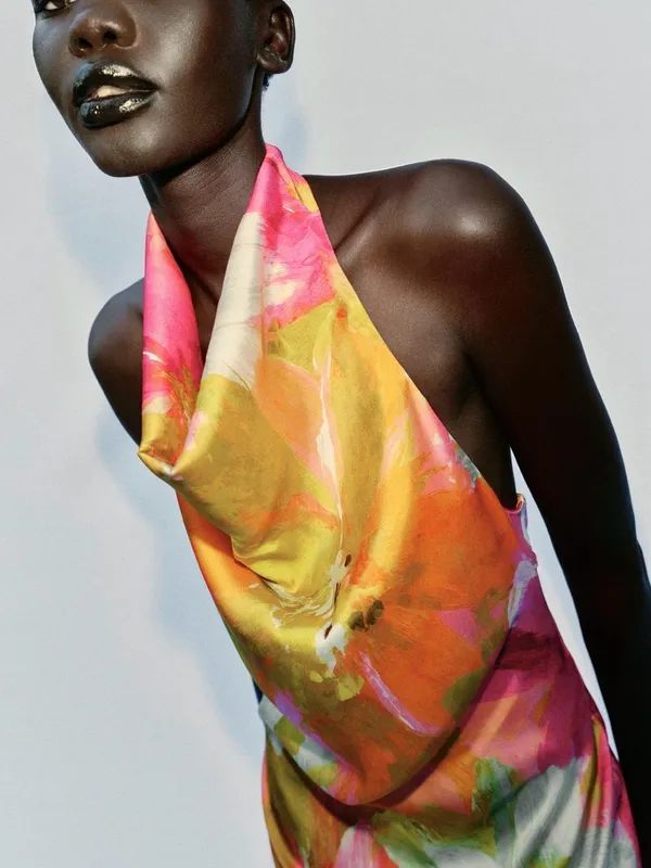 ZARA Floral Halter Midi Dress in Pink and Yellow - Image 4