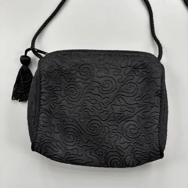 Vintage‎ Avon Black Tassle Jacquard Evening Bag Crossbody Mini Purse Black Tie - Image 2