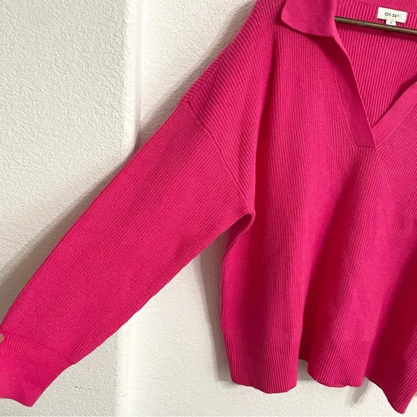 On 34th Womens Sweater Barbie Pink Collared Pullover V Neck Plus Size 2X - Image 6