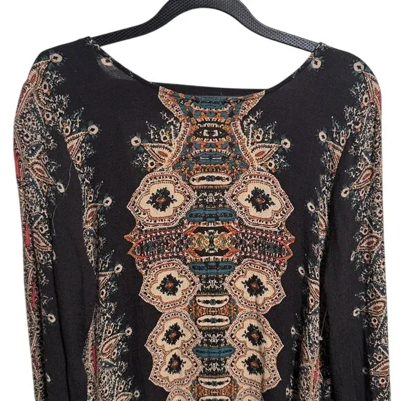 Free People Boho Paisley Medallion Open Back Mini Dress‎ Black Multi Medium - Image 4