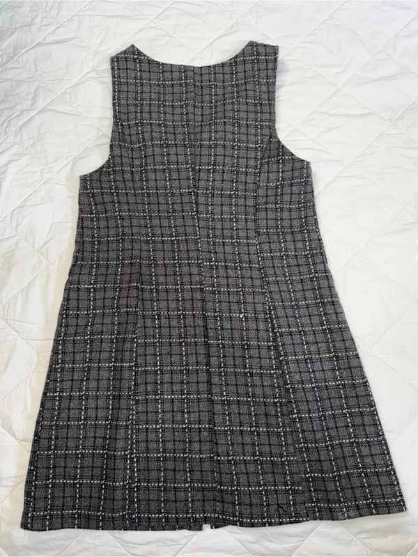 Cider Gray and Black Plaid Button-Front Shift Dress - Image 4