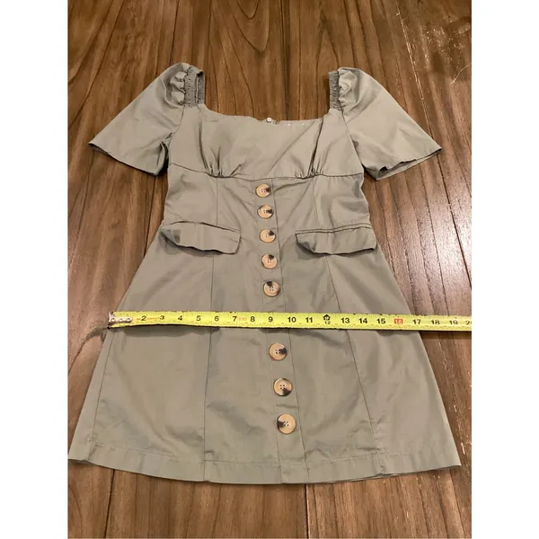 Mable babydoll short sleeve cotton blend green mini dress small - Image 4