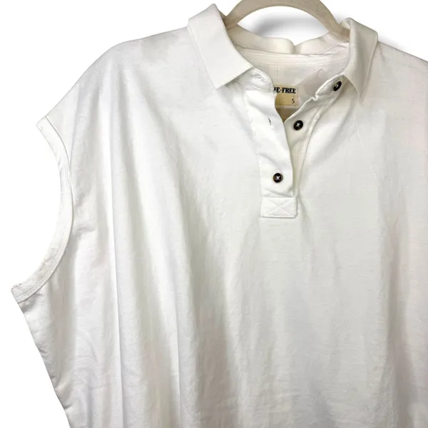 NEW Free People We The Free Keep On Ivory Cotton Slouchy Oversized Fit Polo Top - Image 9