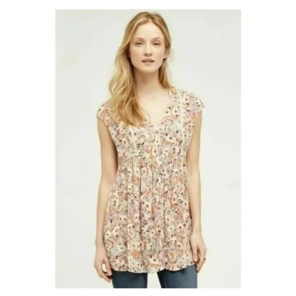 Anthropologie Vanessa Virginia Floral Button Front Tunic Top - Image 2
