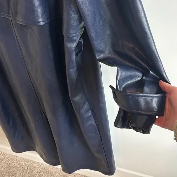 Faux Leather Navy Trench Coat - Image 11