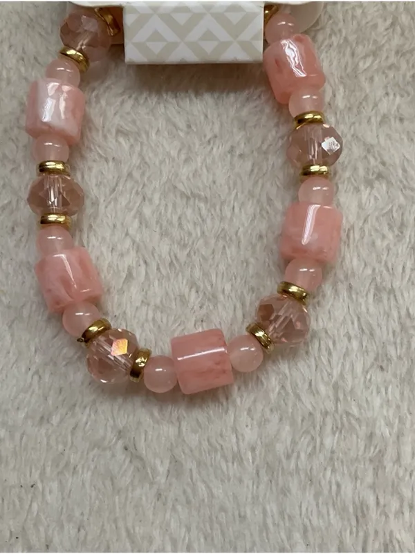 Pink Beaded Bracelet with Gold Accents - Image 2