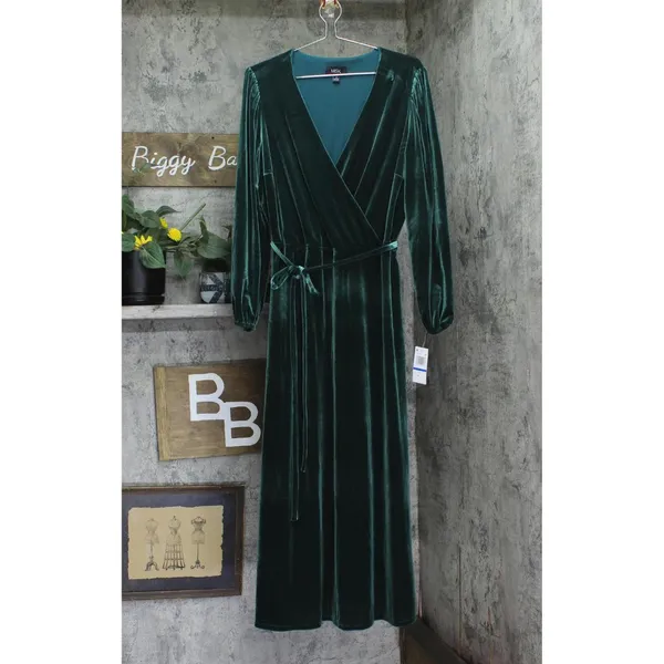 NWT Msk Womens Long-Sleeve Stretch Velvet Dress 93017220X Emerald Green XL - Image 5