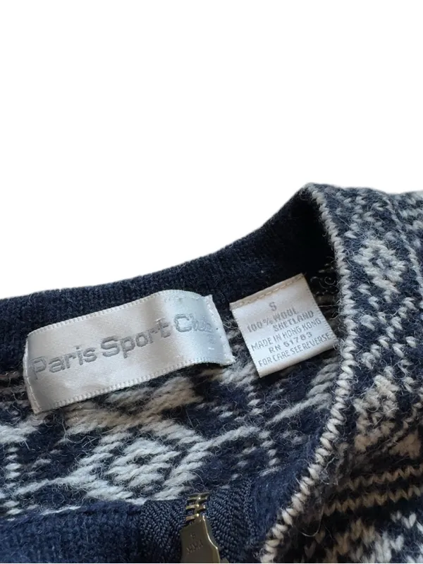 Paris Sport Club Shetland Wool Fair Isle Quarter Zip Sweater Small Nordic Knit - Image 9