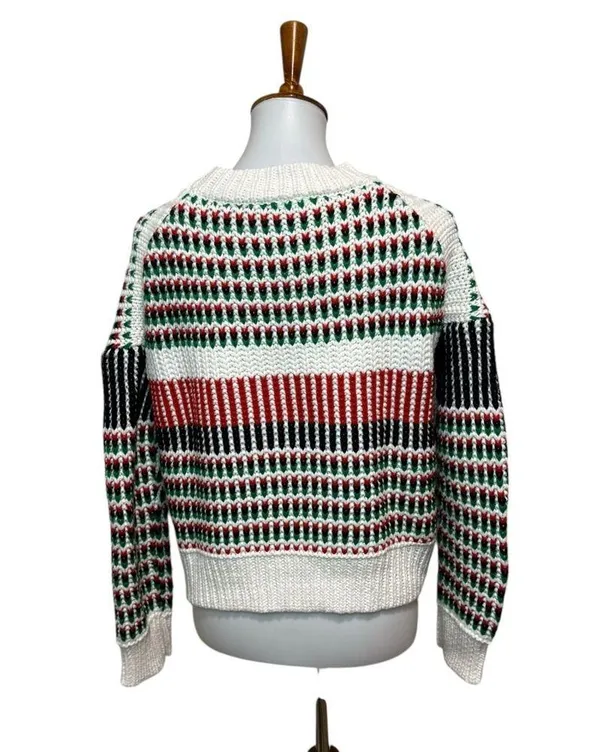 Colorful Striped Sweater Knit Size Medium White - Image 2